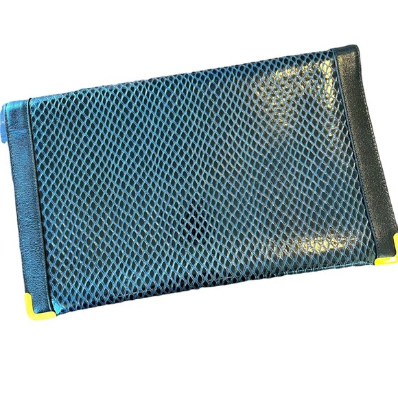 Vintage Koret Pebbled Leather Navy Gold Hardware Envelope Clutch - Picture 3 of 9